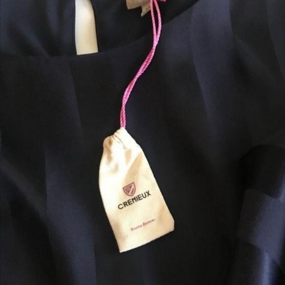 Cremieux Satin Dress Tulip Sleeve Striped Dark Blue Size XS New - Picture 5 of 9